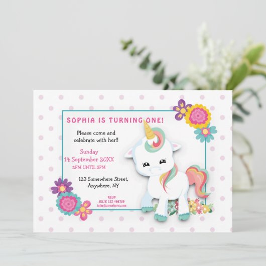 Niedliche Dots Girls Erstgeburt Einladung (Stehend Vorderseite)