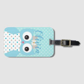 Niedliche Dotty Blue Owl Art Personalisiert Girls Gepäckanhänger (Vorderseite (Horizontal))