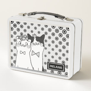 Niedliche Dotty Katzen in der Liebe personalisiert Metall Brotdose