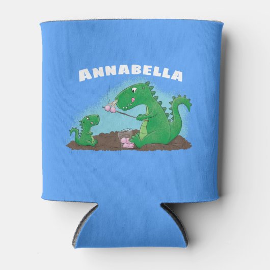 Niedliche Drachen braten Marshmallows Cartoon Dosenkühler (Vorderseite)