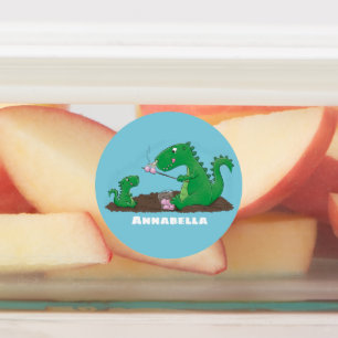 Niedliche Drachen braten Marshmallows Cartoon Etiketten
