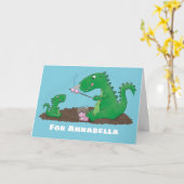 Niedliche Drachen braten Marshmallows Cartoon Karte (Gelbe Blume)