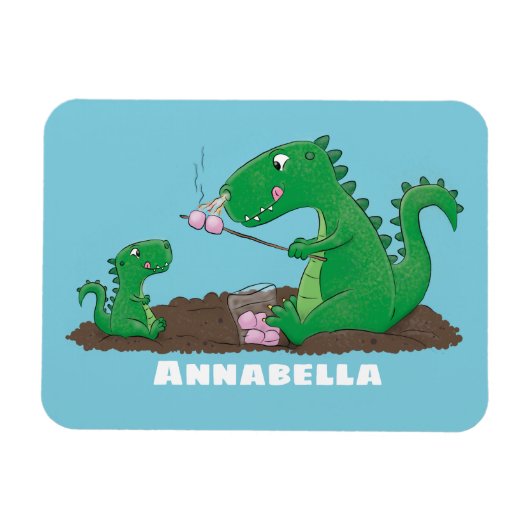Niedliche Drachen braten Marshmallows Cartoon Magnet (Horizontal)