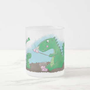 Niedliche Drachen braten Marshmallows Cartoon Mattglastasse