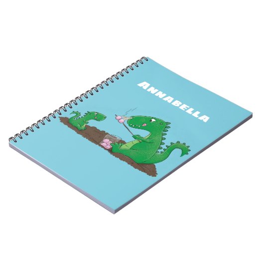 Niedliche Drachen braten Marshmallows Cartoon Notizblock (Linke Seite)