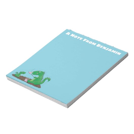 Niedliche Drachen braten Marshmallows Cartoon Notizblock (Rotiert)