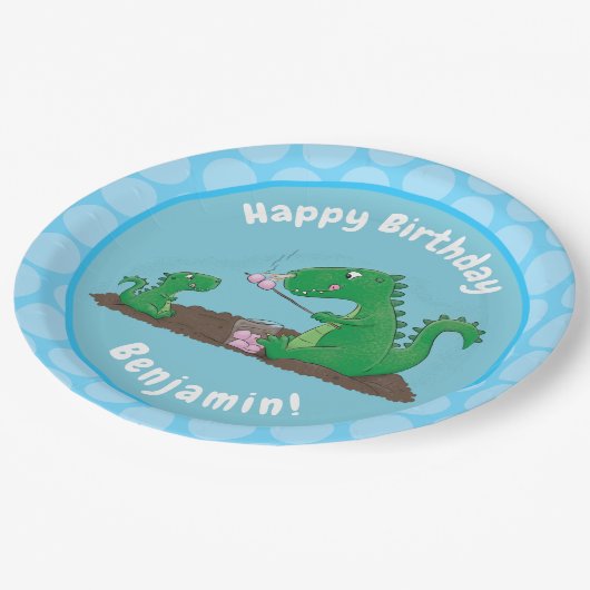 Niedliche Drachen braten Marshmallows Cartoon Pappteller (Schrägansicht)