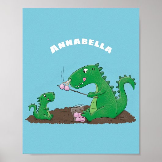 Niedliche Drachen braten Marshmallows Cartoon Poster (Vorne)