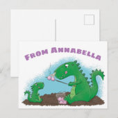 Niedliche Drachen braten Marshmallows Cartoon Postkarte (Vorne/Hinten)
