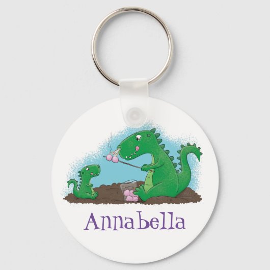 Niedliche Drachen braten Marshmallows Cartoon Schlüsselanhänger (Vorderseite)