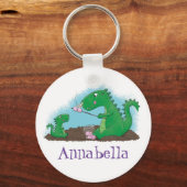 Niedliche Drachen braten Marshmallows Cartoon Schlüsselanhänger (Vorderseite)