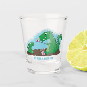Niedliche Drachen braten Marshmallows Cartoon Schnapsglas