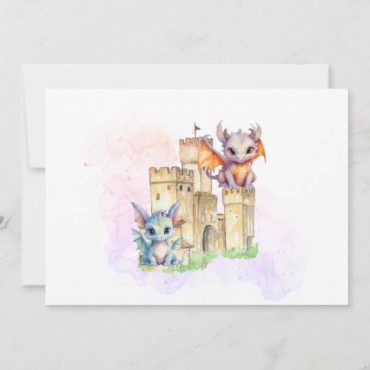 Niedliche Drachen Burg Rainbow Geburtstag Einladung (Rückseite)