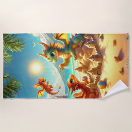 Niedliche Drachen Gebäude Sandburg am Strand Strandtuch