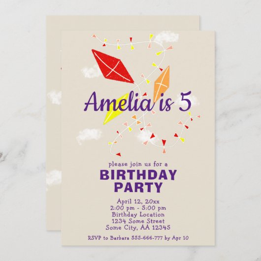 Niedliche Drachen in Sky Zeichnend Kindergeburtsta Einladung (Vorne/Hinten)