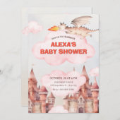 Niedliche Drachenburg Babydusche Einladung (Vorne/Hinten)