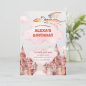 Niedliche Drachenburg Geburtstag Einladung (Stehend Vorderseite)