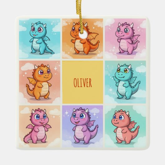 Niedliche Drachendoodles Keramikornament (Vorderseite)