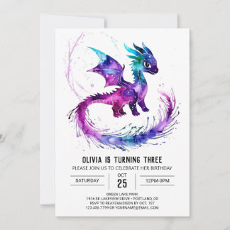 Niedliche Dragon Digital Girl Geburtstag Einladung