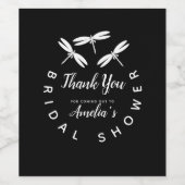Niedliche Dragonfly Black Brautparty Danke Weinetikett (Einzelnes Label)