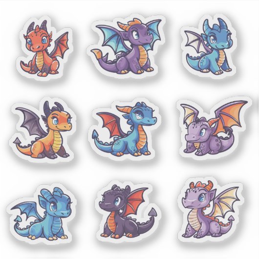 Niedliche Dragons - Vinyl Sticker-Set nach Maß Aufkleber (Vorderseite)