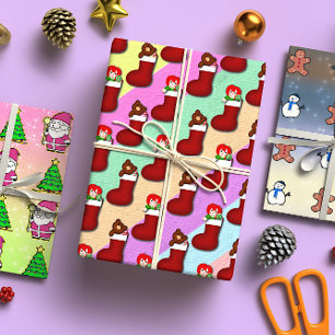 Niedliche Dreifachfreude Weihnachten Geschenkpapier Set