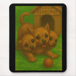 Niedliche dreiköpfige Welpe-Mit Augen Cerberus Fan Mousepad
