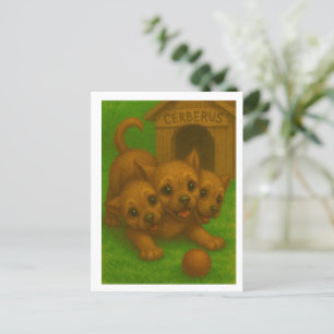 Niedliche dreiköpfige Welpe-Mit Augen Cerberus Fan Postkarte