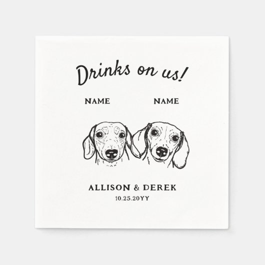 Niedliche Drinks auf unserer Dackel Hund Hochzeits Serviette (Vorderseite)