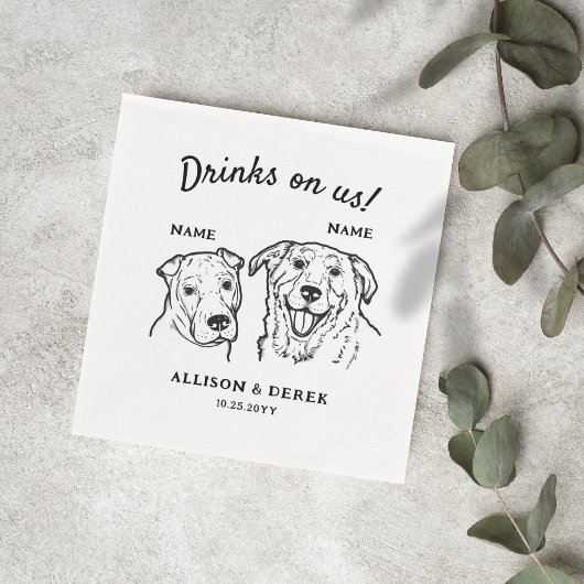 Niedliche Drinks bei 2 Hunden Hochzeitscocktail Serviette