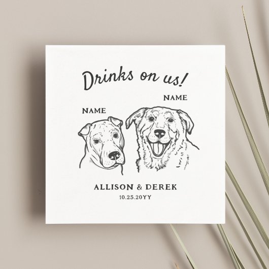 Niedliche Drinks bei 2 Hunden Hochzeitscocktail Serviette