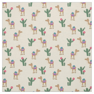 Niedliche Dromedary Camel- und Kaktusfabrik Stoff