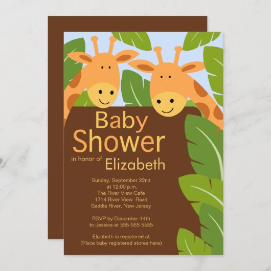 Niedliche Dschungel-Safari-Giraffen-mehrfache Einladung (Vorne/Hinten)