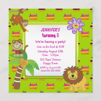 Niedliche Dschungel-Tiere u. rosa Einladung