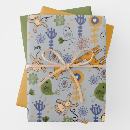 Niedliche Dschungeltiere, die Papierblätter umhüll Geschenkpapier Set (Beispiel)