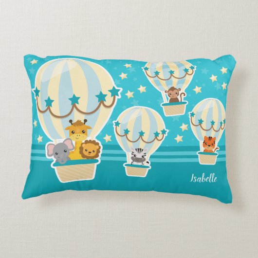 Niedliche Dschungeltiere in Heißluftballons Dekokissen (Rückseite)