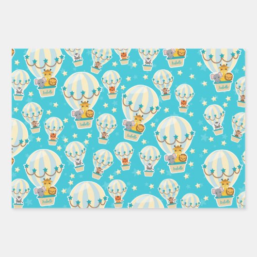 Niedliche Dschungeltiere in Heißluftballons Geschenkpapier Set (Vorderseite 2)