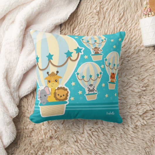 Niedliche Dschungeltiere in Heißluftballons Kissen (Decke)