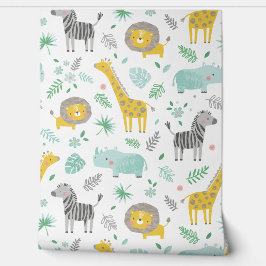 Niedliche Dschungeltiere mit Blätter und Blume Tapete