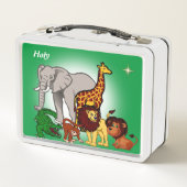 Niedliche Dschungeltiere und Stern auf Grün Metall Brotdose (Rückseite)