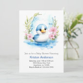 Niedliche Duck Wildblumen Kinderdusche Einladung (Stehend Vorderseite)