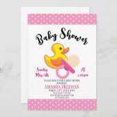 Niedliche Duckkissendusche aus Rosa und Weiß Einladung (Vorne/Hinten)