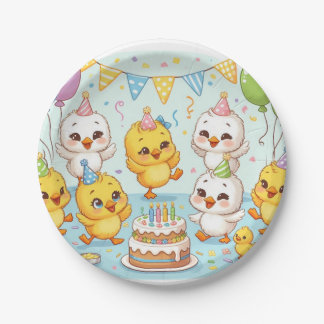Niedliche Ducklings tanzen Geburtstagsparty-Papier Pappteller