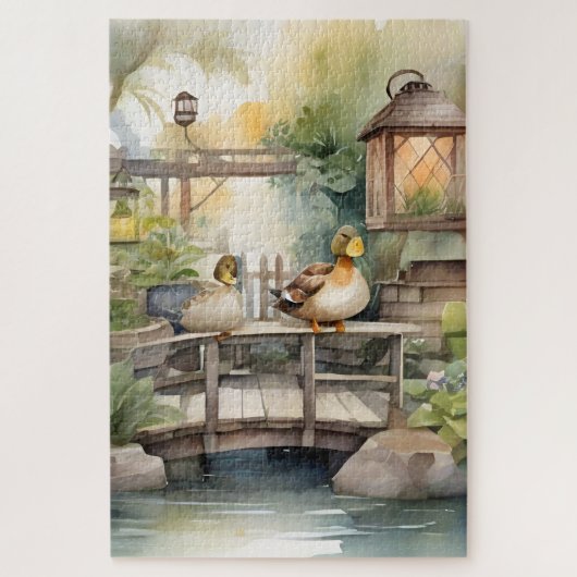 Niedliche Ducks mit Wasserfarbe auf einer Brücke Puzzle (Vertikal)