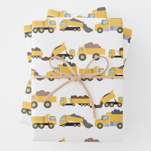 Niedliche Dump Trucks Bau-LKW Geschenkpapier Set (Beispiel)