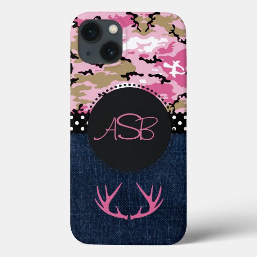 Niedliche dunkelblaue Jeans Pink Antler Camouflage Case-Mate iPhone Hülle (Rückseite)