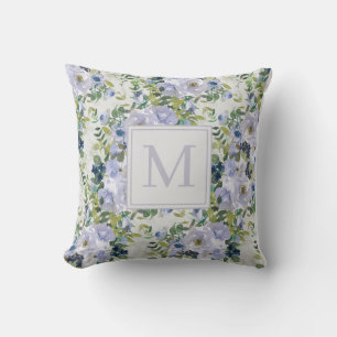 Niedliche dunkelblaue Navy-Floral-White-Monogramm Kissen