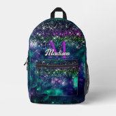 Niedliche dunkelgrüne Imitate Glitzer Monogramm Bedruckter Rucksack (Vorderseite)