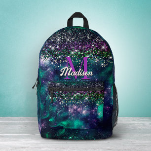 Niedliche dunkelgrüne Imitate Glitzer Monogramm Bedruckter Rucksack