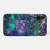 Niedliche dunkelgrüne Imitate Glitzer Monogramm Case-Mate iPhone Hülle (Rückseite (Horizontal))
